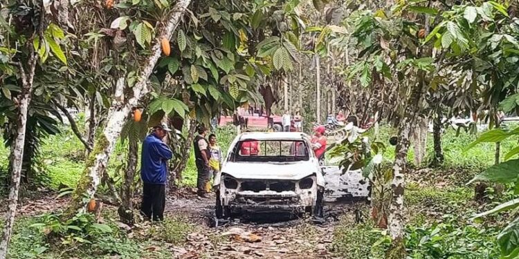 Vehículo fue incinerado en una guardarraya en Balao