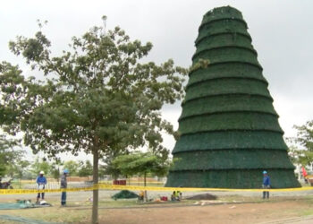 En el Parque Zoila Ugarte ya se instala uno de los árboles navideños más grandes del Ecuador