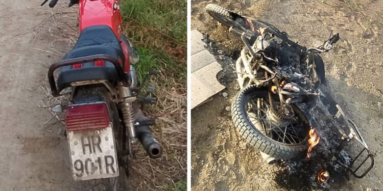 Ciudadanía incineró una motocicleta utilizada por asaltantes