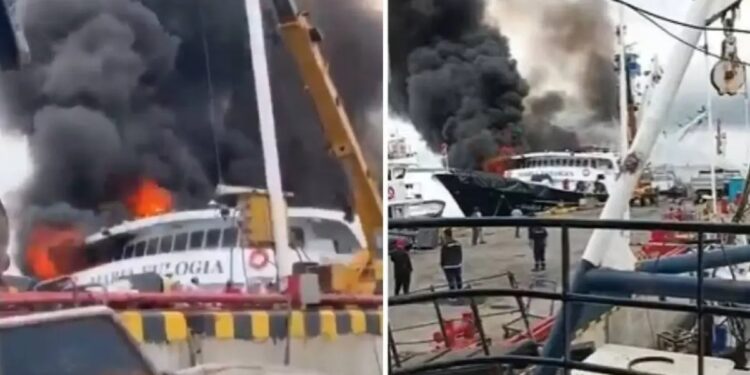 Alarma en el muelle de Posorja por el incendio de una embarcación