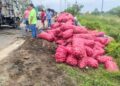 Camión cargado de cebolla se volcó en la vía Machala-Santa Rosa